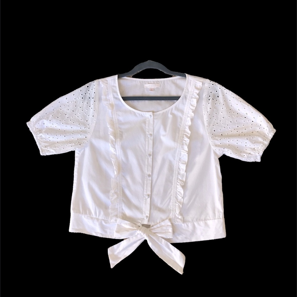 Lauren Conrad White Eyelet Sleeve Blouse Top Size S